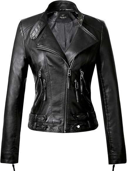 Tanming Women's Faux Leather Moto Biker Short Coat Jacket | Amazon (US)
