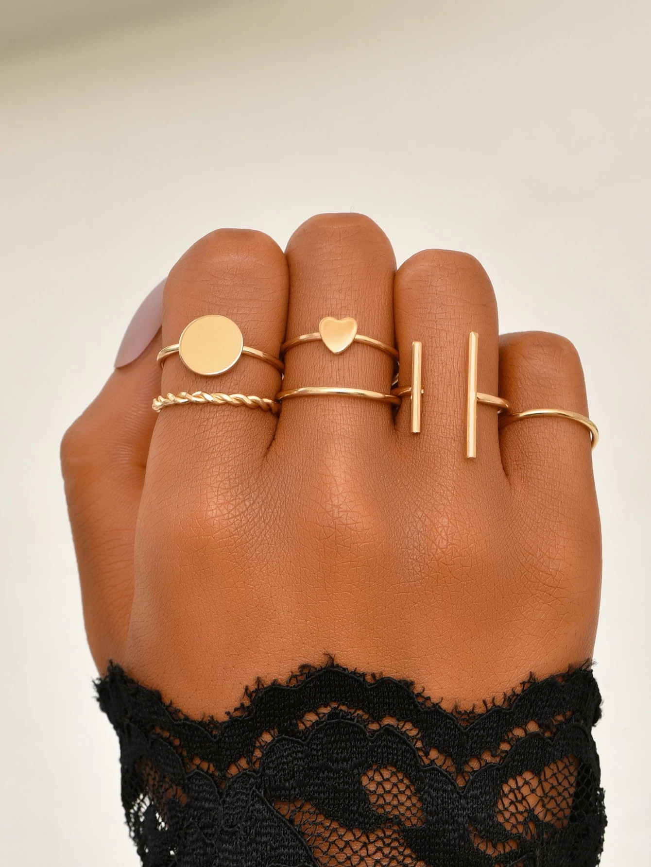 6pcs Heart & Round Decor Ring | SHEIN
