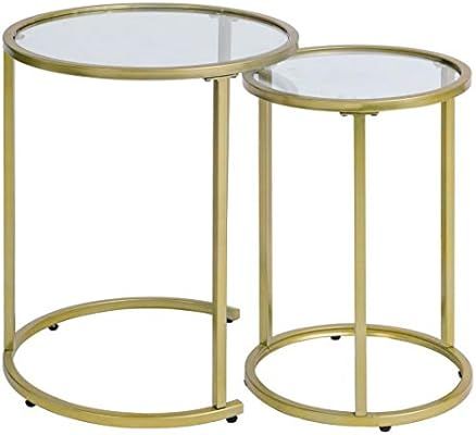 Glass Nesting Side Tables, Coffe Table Stacking end Table Set of 2(Gold) | Amazon (US)