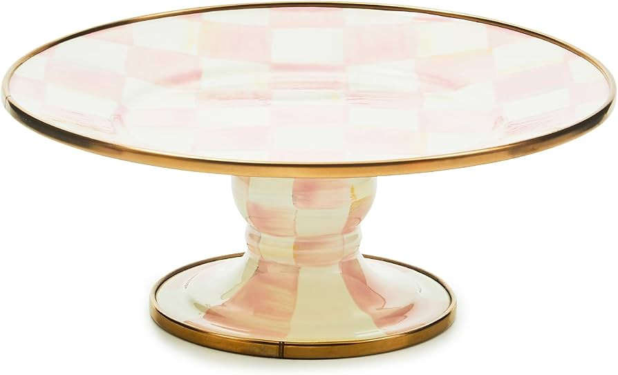MACKENZIE-CHILDS Enamel Pedestal Platter, Round Cake Stand, Mini, Pink-and-White Rosy Check | Amazon (US)