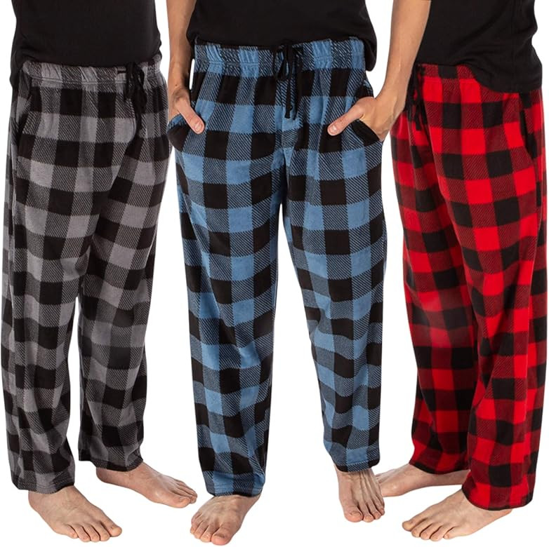 DG Hill 3 Pack Plaid Mens Pajama Pants Set Bottoms Fleece Lounge Sleepwear PJs with Pockets Microfle | Amazon (US)