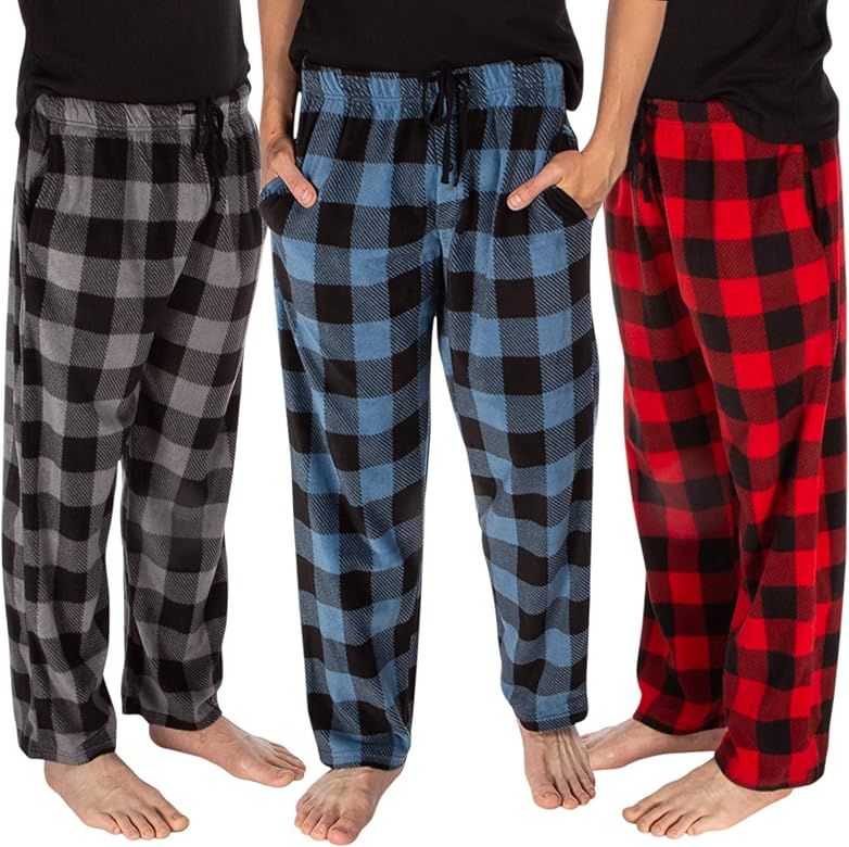 DG Hill 3 Pack Plaid Mens Pajama Pants Set Bottoms Fleece Lounge Sleepwear PJs with Pockets Micro... | Amazon (US)