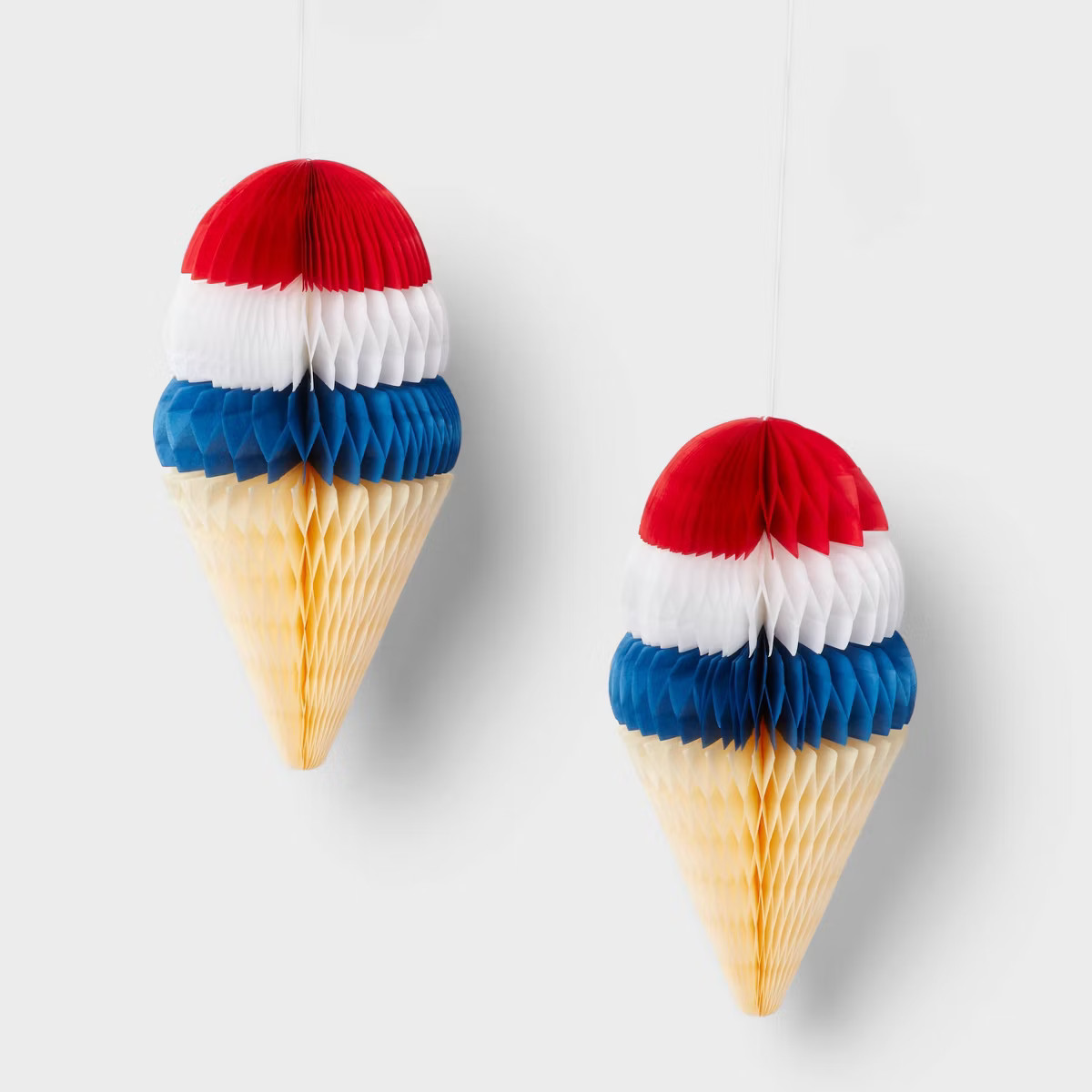 2ct Honeycomb Hanging Ice Cream Cones Dangler Party Decorations Red White and Blue - Sun Squad™ | Target