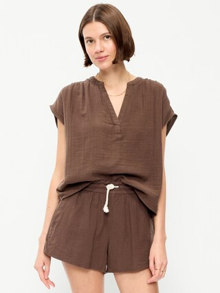Short-Sleeve Crinkle Gauze Popover Top | Old Navy (US)