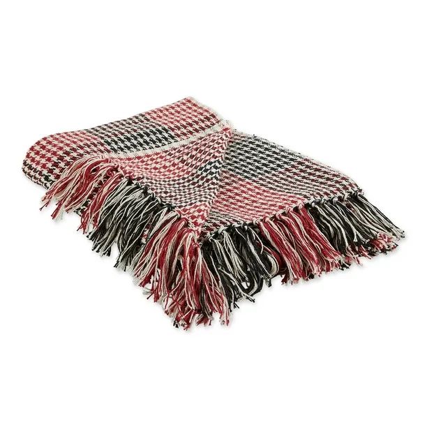 60" Red and Black Rectangular Houndstooth Plaid Cotton Throw | Walmart (US)