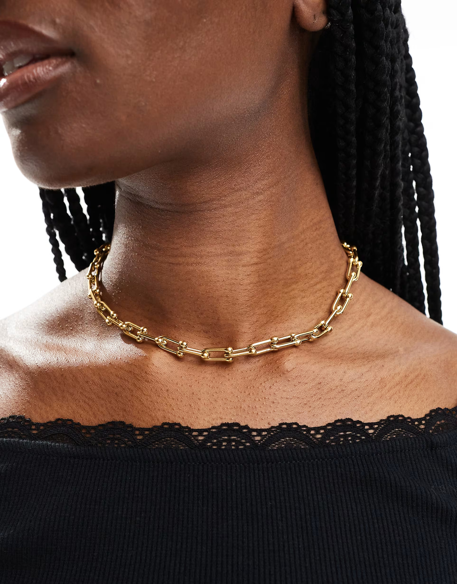 ASOS DESIGN waterproof stainless steel necklace with textured link design in gold tone | ASOS (Global)