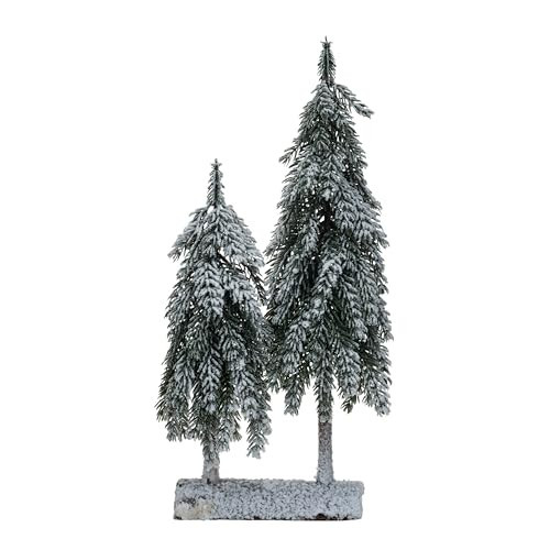 Creative Co-Op Faux Evergreen Trees with Wood Base and Snow Finish, Green | Amazon (US)