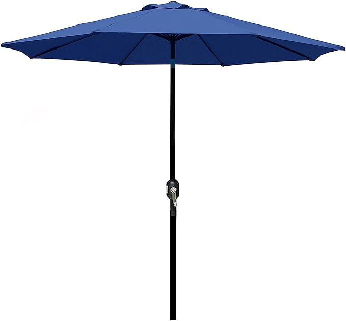 Blissun 9' Outdoor Patio Umbrella, Striped Market Umbrella with Push Button Tilt and Crank (Navy ... | Amazon (US)