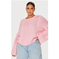 Plus Light Pink Oversized Cable Knit Sweater | PrettyLittleThing US