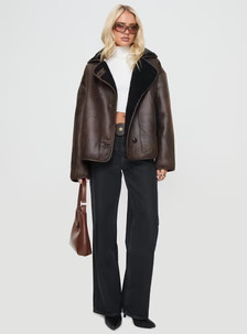 Nunez Faux Leather Jacket Washed Brown / Black | Princess Polly US