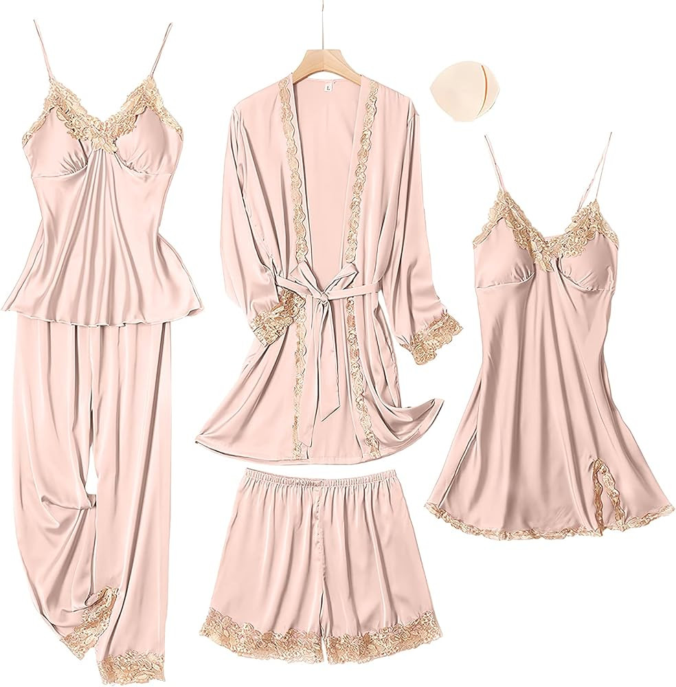 SAPJON Womens Pajama Sets 5PCS Silk Pajamas for Women Cute Sleepwear Loungewear Satin Pajamas Set... | Amazon (US)