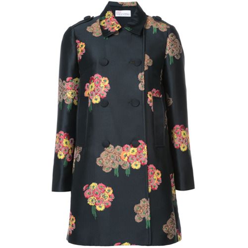 Red Valentino floral print double-breasted coat - Black | Farfetch EU