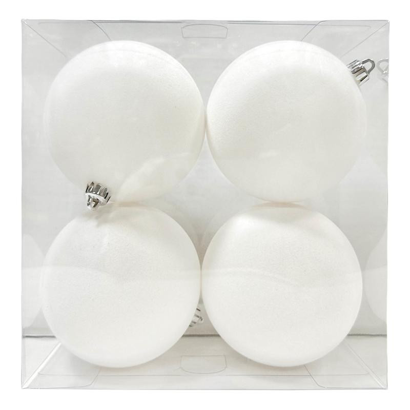 Providence Silver 4-Count White Flocked Ornaments, 3.9" | At Home