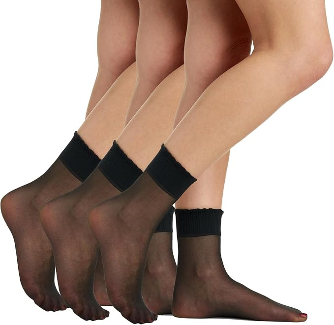Berkshire 6953 Sheer Anklet Socks - 20 Denier Nylon Hosiery with Scallop Top & Sandalfoot Toe - 3... | Amazon (US)