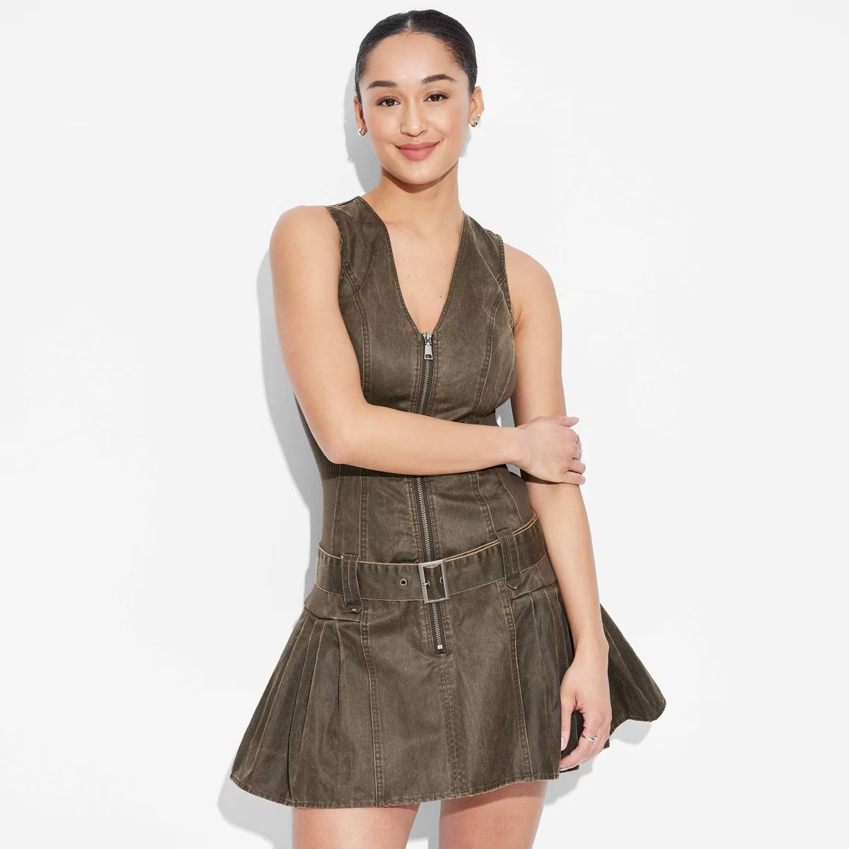 Women's Waxed Twill Drop Waist Mini A-Line - Wild Fable™ Dark Brown | Target