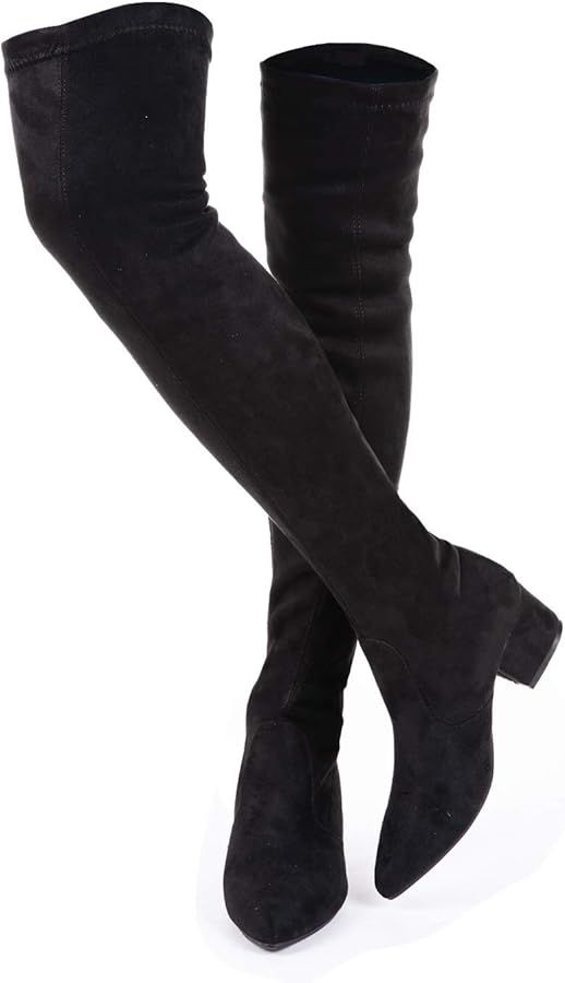 N.N.G Women Over the Knee Boots Thigh High Suede Block Winter Low Above Flat Long OTK Comfort Poi... | Amazon (US)