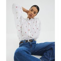 River Island White Long Sleeve Floral Embroidered Blouse | River Island UK & IE