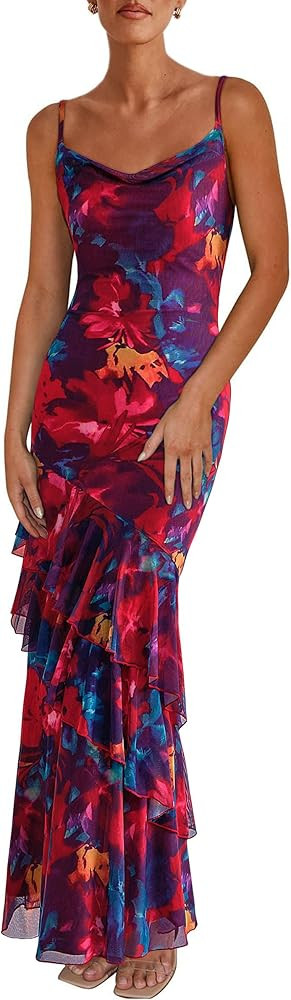 PRETTYGARDEN Maxi Dresses for Women 2025 Summer Tiered Floral Beach Sundress Spaghetti Strap Wedd... | Amazon (US)
