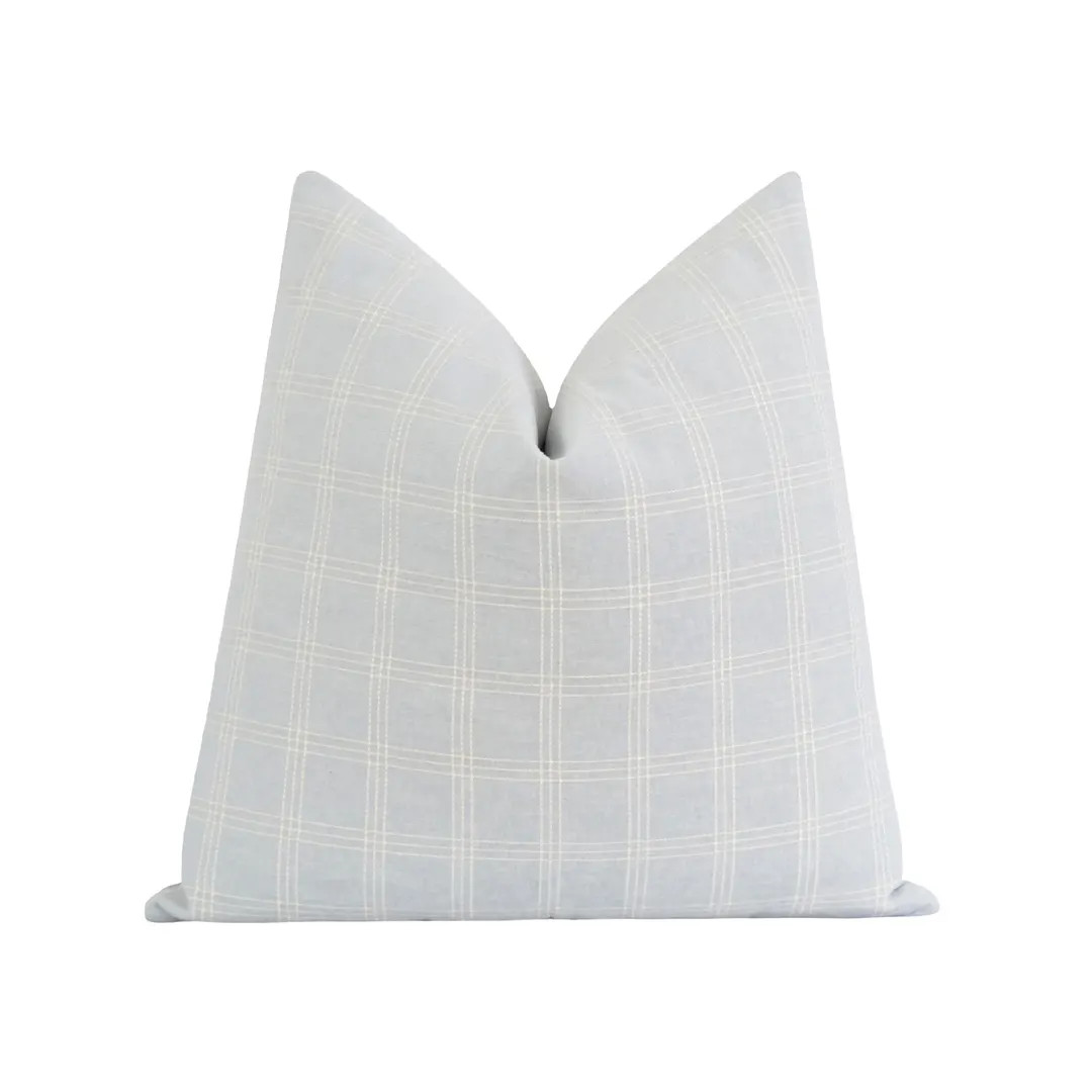 Blue and Ivory Chenille Check Pillow Cover • Light Dusty Blue Windowpane Accent Throw Pillow ... | Etsy (US)