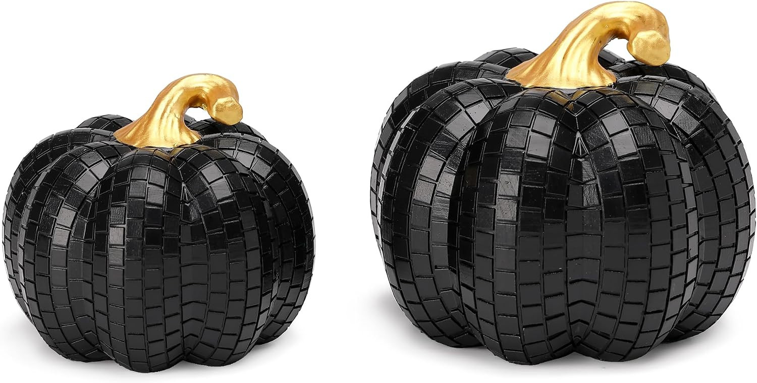Halloween Pumpkin Decor 2 Pcs Black Resin Pumpkin for Fall Havest Decor | Amazon (US)