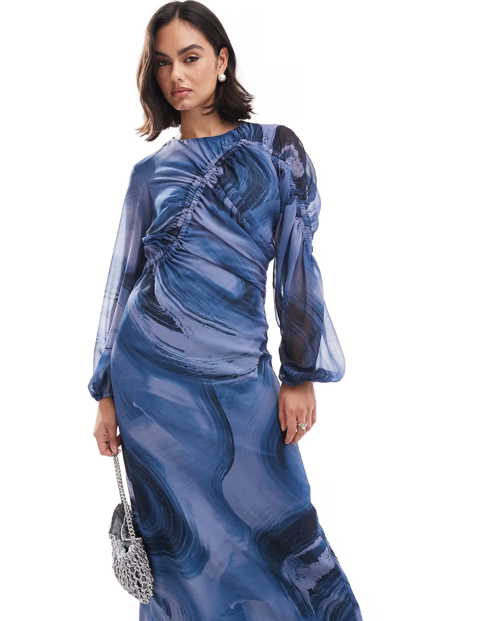 ASOS DESIGN ruched channel detail maxi dress in blue marble print | ASOS | ASOS (Global)