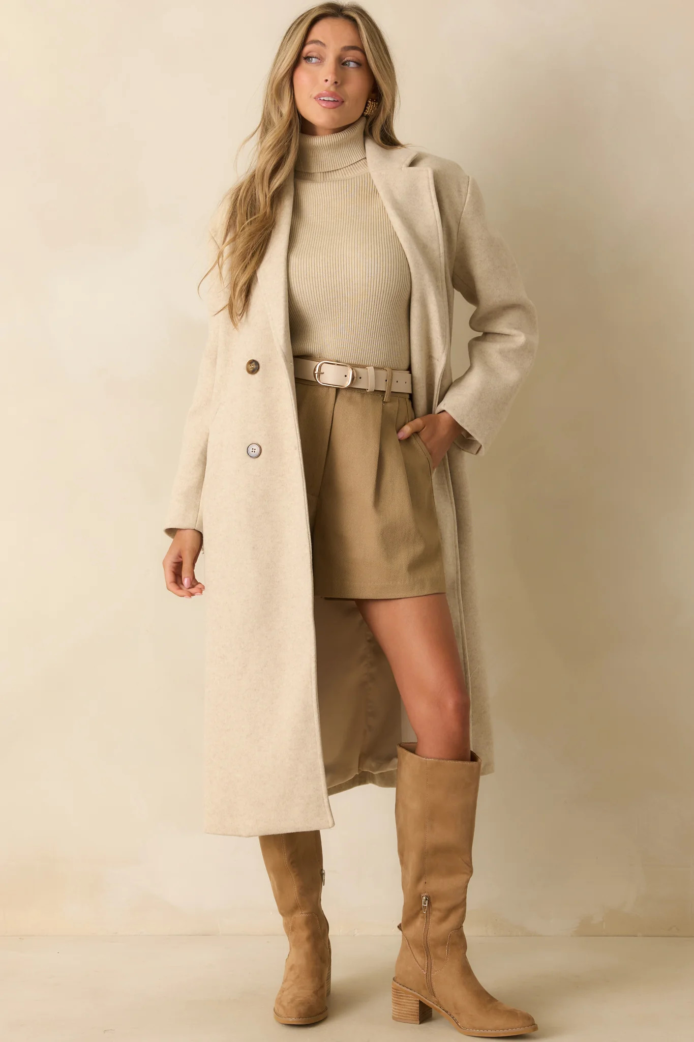 In Case You Need It Light Beige Double Breasted Longline Coat | Red Dress