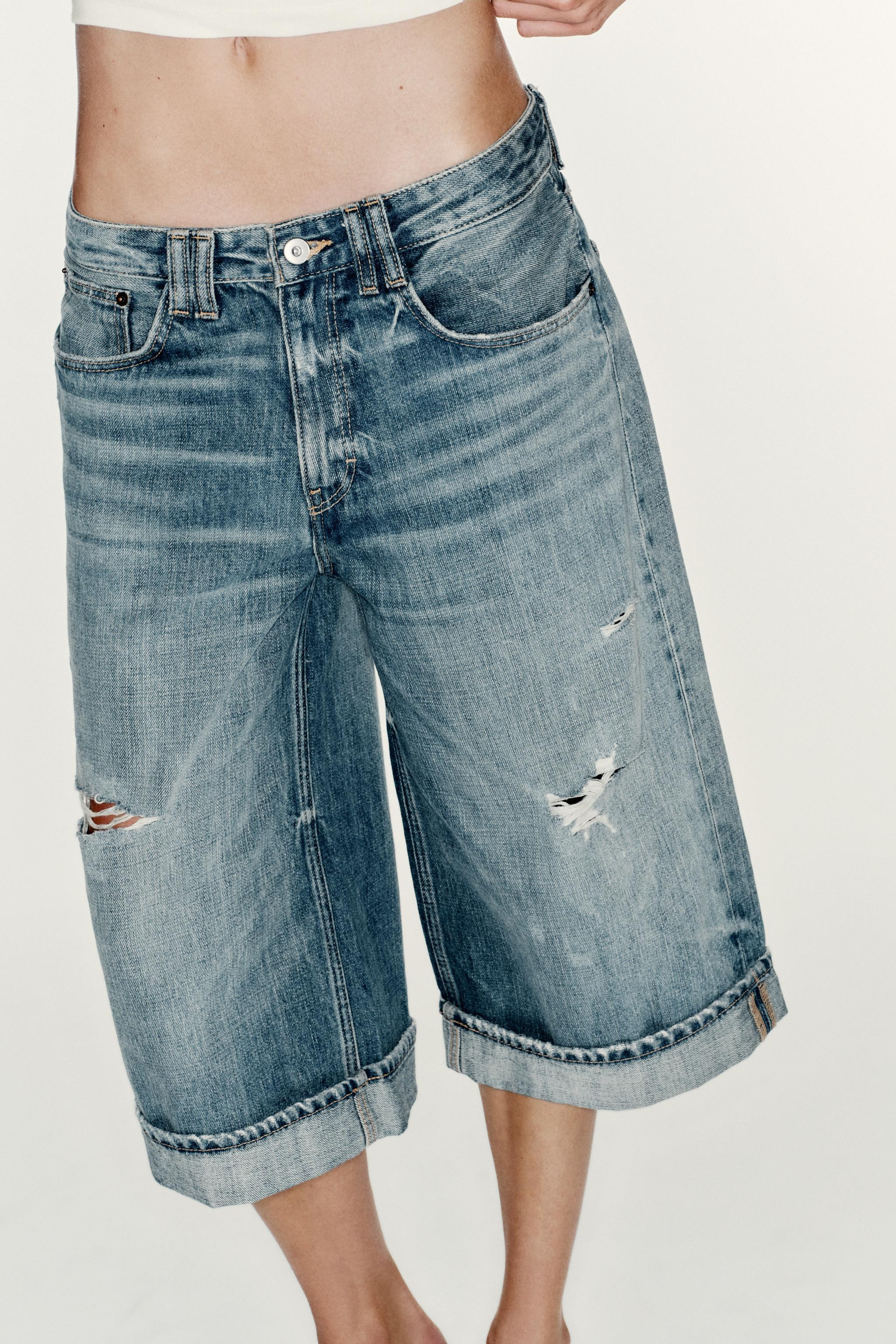 TRF MID RISE RIPPED DENIM JORTS | Zara US