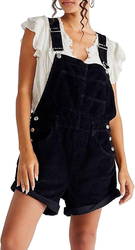 HOTIAN Corduroy Overalls for Women Shorts Jumpsuit Fall Casual Loose Fit Adjustable Rompers Bib S... | Amazon (US)