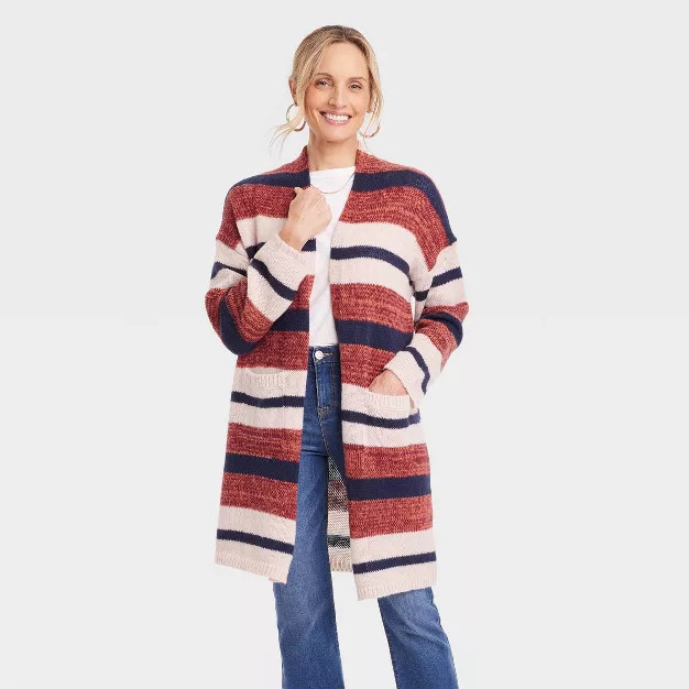 Women's Open-Front Cardigan - Knox Rose™ Navy Striped S | Target