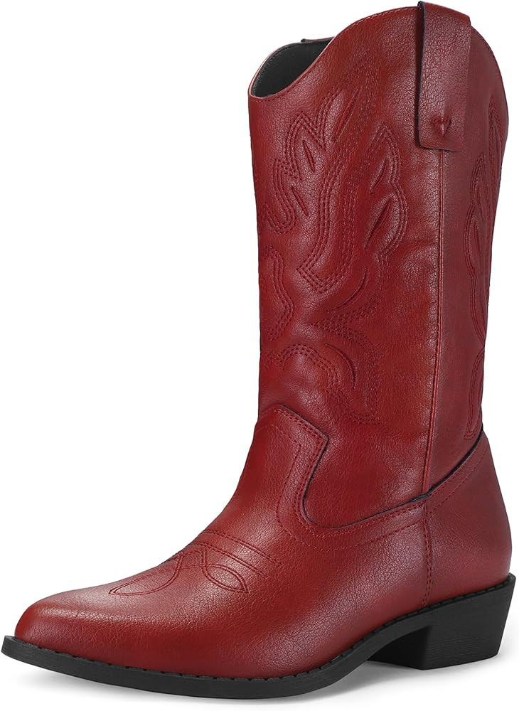 mysoft Women's Western Cowboy Boots Embroidered Mid-Calf Pointed Toe Cowgirl Boot (Available for ... | Amazon (US)