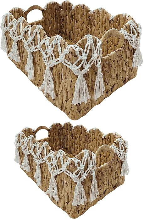 Wavy Edges Water Hyacinth Storage Baskets | Handcrafted Decorative Organizers with Handles | Perf... | Amazon (US)