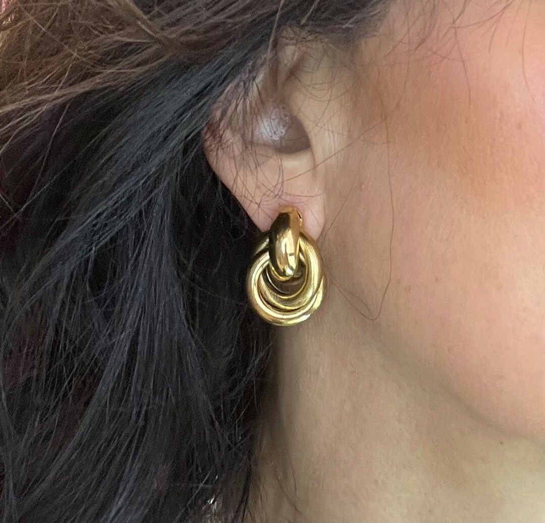 Vintage Earrings Oscar de la Renta Antique Gold Tone Pierced Earrings for Women OSE-738-Y | Etsy (US)