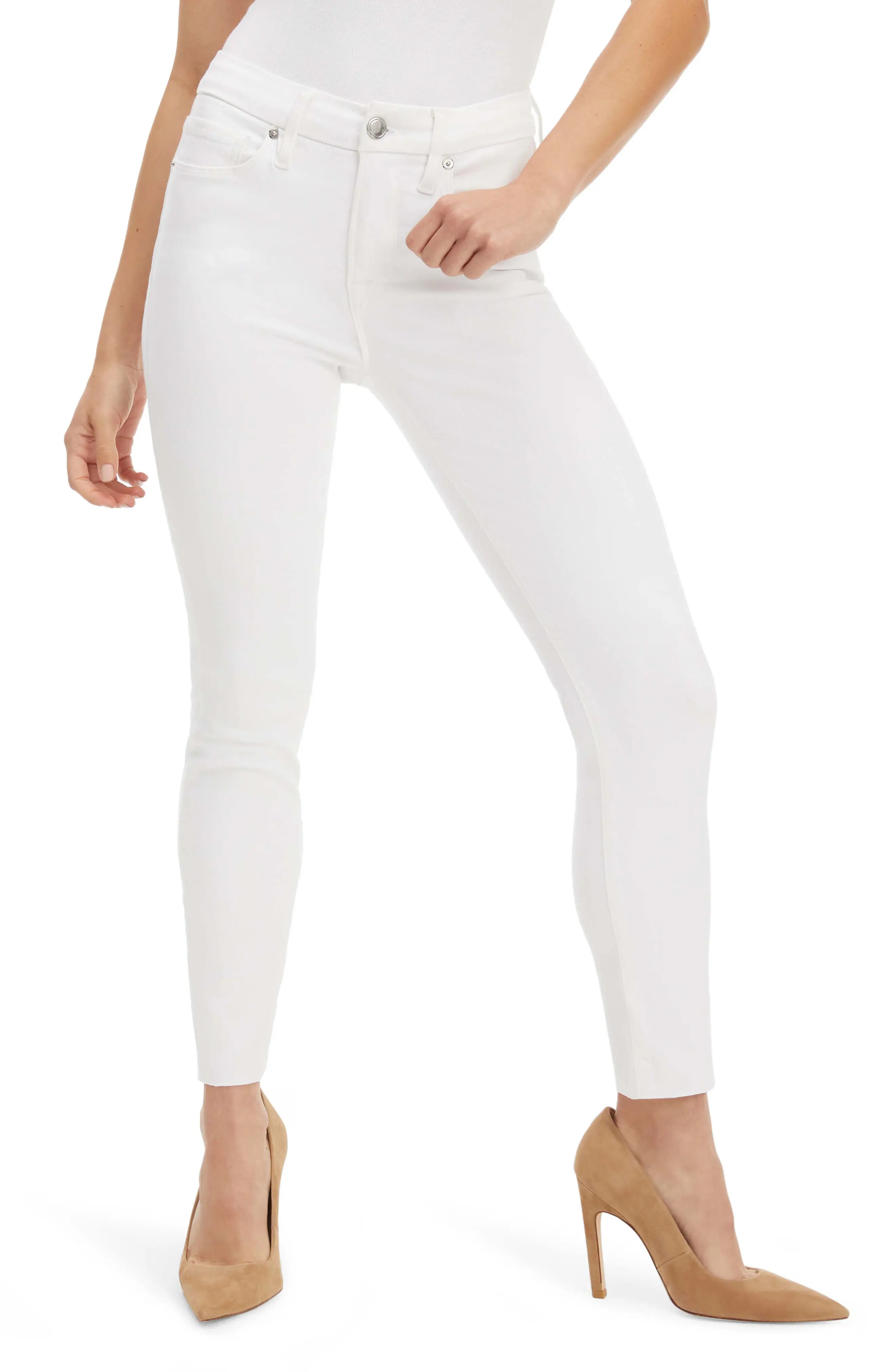 Women's Good American Good Petite High Waist Raw Hem Skinny Jeans, Size 10 - White | Nordstrom