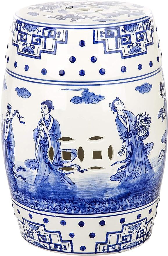 Safavieh Ocean Jewel Chinoiserie Ceramic Decorative Garden Stool, Blue | Amazon (US)
