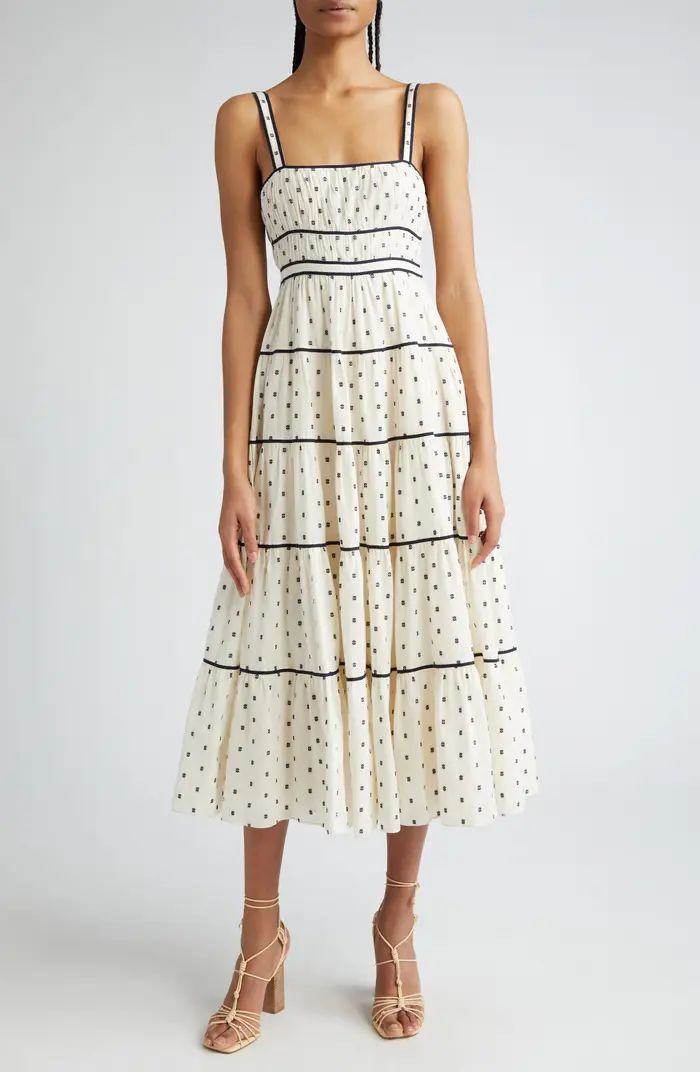 Ulla Johnson Clemente Abstract Print Tiered Cotton Midi Sundress | Nordstrom | Nordstrom