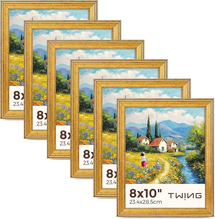 TWING 8x10 Gold Picture Frames Set of 6,Rustic Gold Frames Display Pictures 5x7 with Mat or 8x10 ... | Amazon (US)