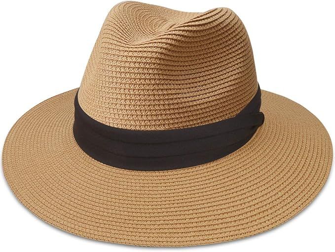 Maylisacc Womens Straw Panama Hat, Wide Brim Beach Sun Hats Summer Foldable Travel Sunhat UPF50 | Amazon (US)