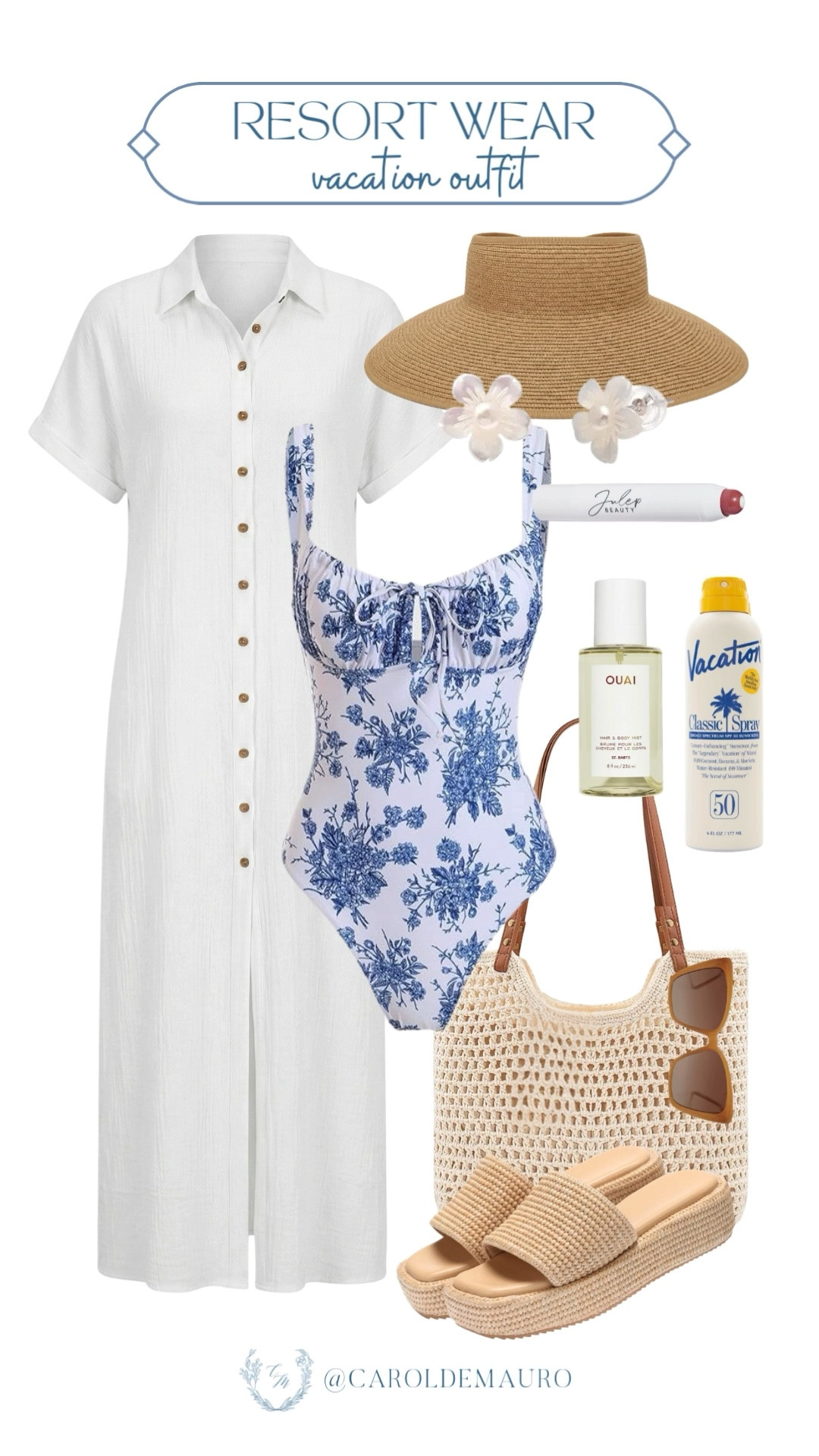 Found the perfect uniform for your next getaway! This blue and white floral one-piece is such a classic, and you can easily throw on that breezy white button-down cover-up for a quick transition from the pool to lunch.

beach wardrobe, resort wear, tropical look, beach bag essentials, sun protection, instagram ready, fashion finds

#LTKootd #LTKSeasonal #LTKU