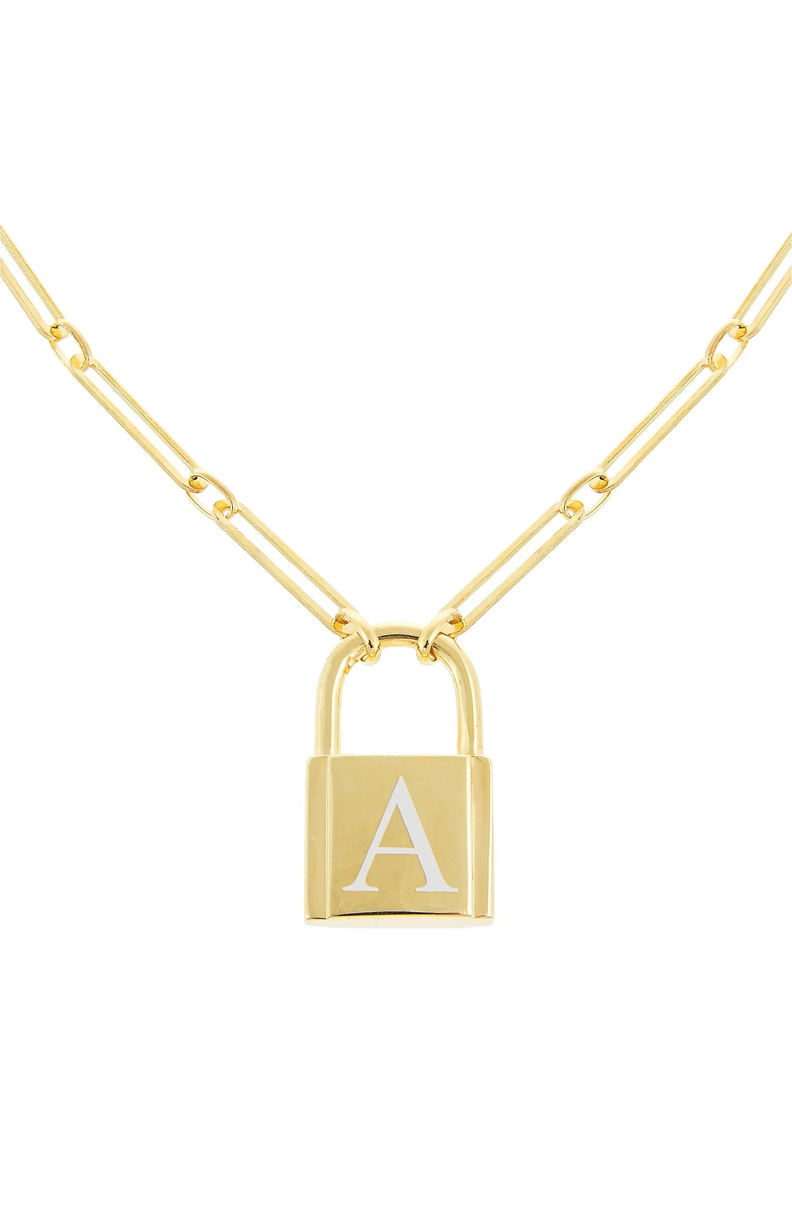 Women's Adina's Jewels Open Link Engraved Lock Pendant Necklace | Nordstrom