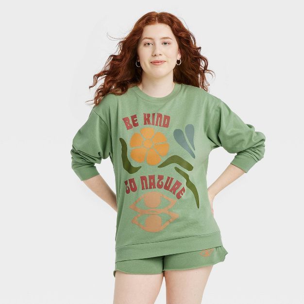 Women's Be Kind To Nature Graphic Sweatshirt - Green | Target