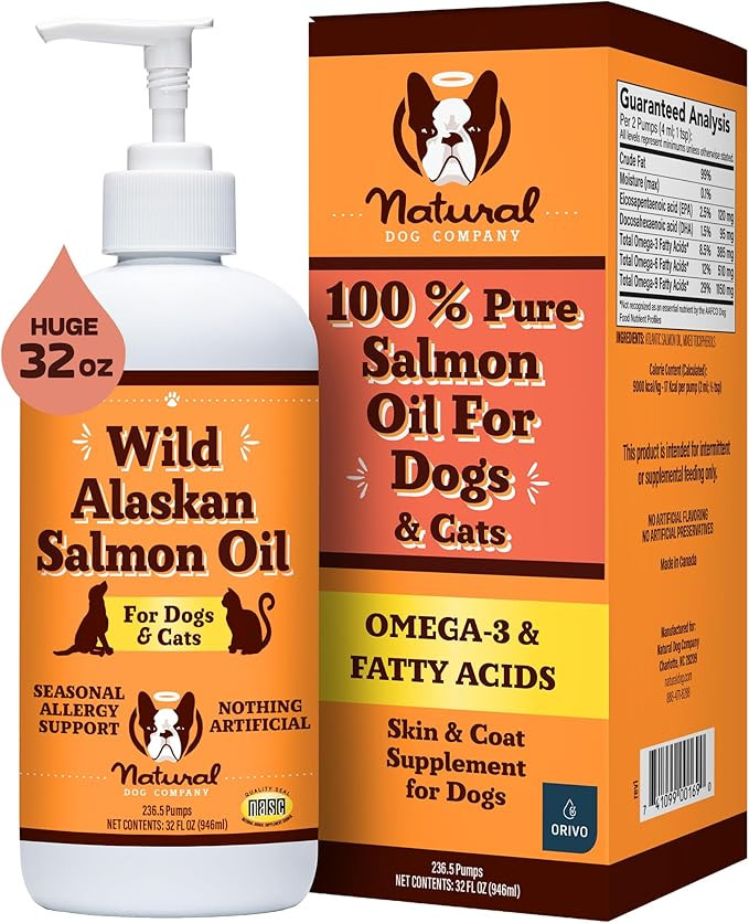 Natural Dog Company Pure Wild Alaskan Salmon Oil for Dogs (32oz) Skin & Coat Supplement for Dogs,... | Amazon (US)