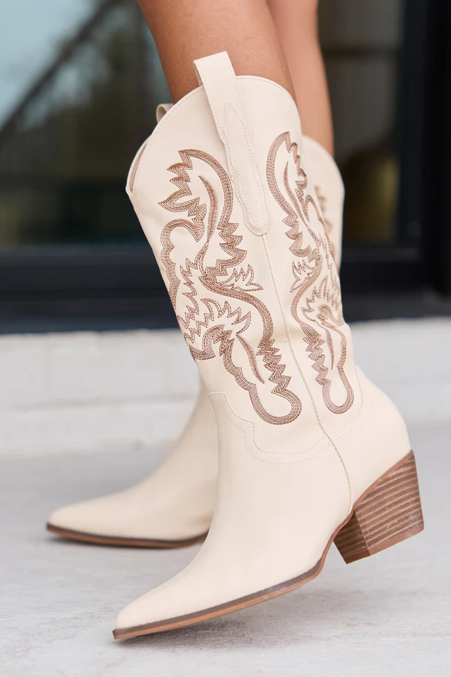 Amaya Beige Cowboy Boot | Pink Lily