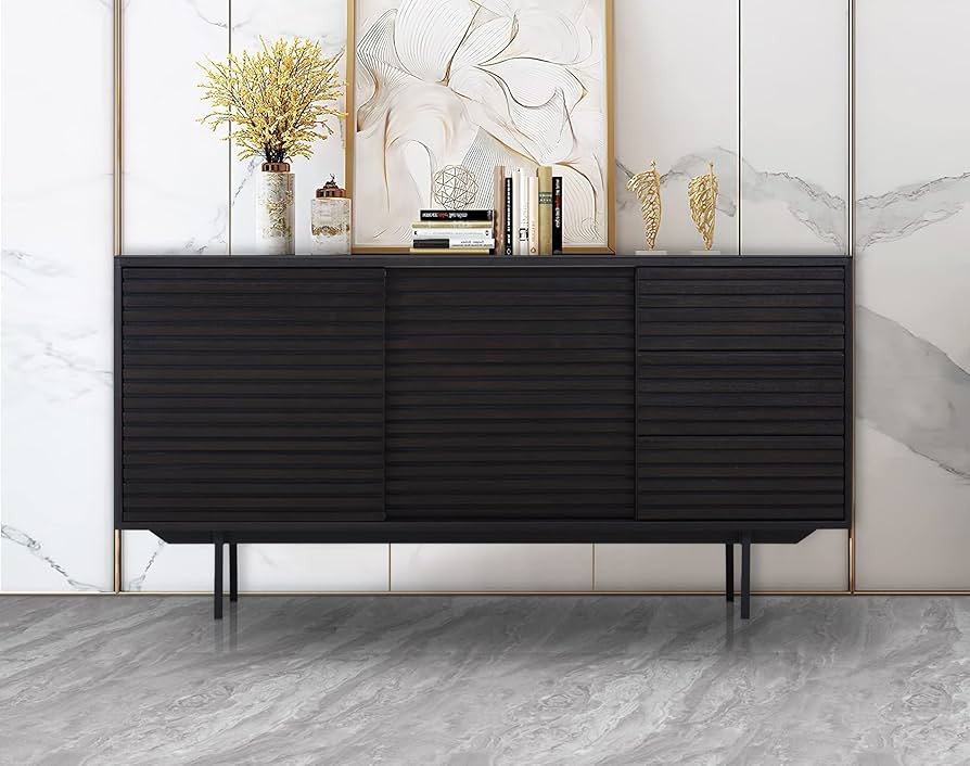 WILLIAMSPACE 62" Mid-Century Modern Wood Cabinet Buffet Sideboard with 3 Drawers & Sliding Barn D... | Amazon (US)