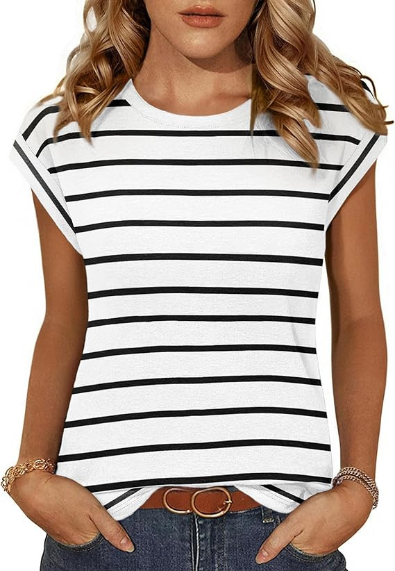 Zeagoo Womens 3 Pack Crewneck Cap Sleeve Tank Tops Casual Basic T Shirts Loose Fit Tee Summer Top... | Amazon (US)