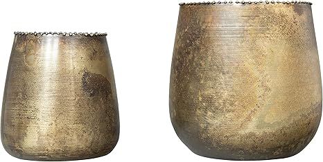 Creative Co-Op Distressed Brass Metal Planters with Rim Beading (Set of 2 Sizes) Tealight and Vot... | Amazon (US)