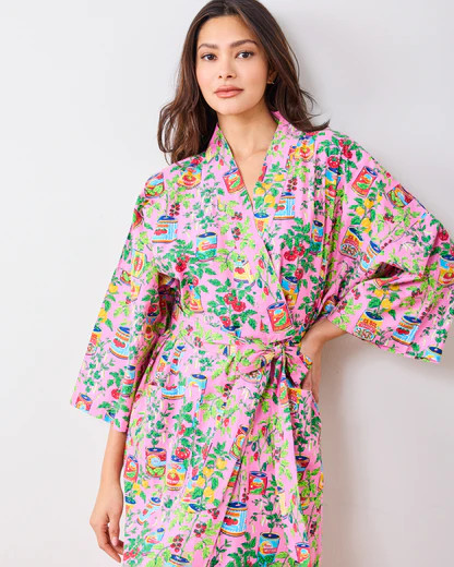 Kitchen Garden - Women's Organic Cotton Long Robe - Rose | Printfresh