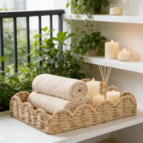 Scallop Edge Woven Tray Handwoven Decorative Storage Tray for Home Kitchen, 12*9inch Handmade Sca... | Walmart (US)