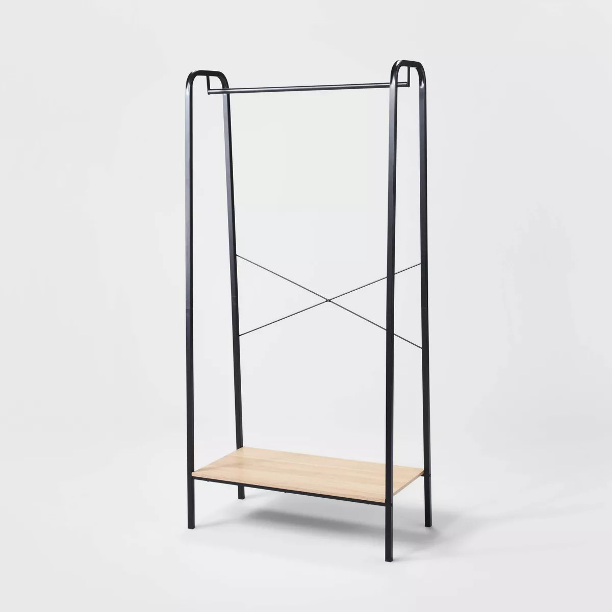 Single Shelf Garment Rack Black Metal with Natural Wood - Brightroom™: Clothing & Coat Rack, Cl... | Target