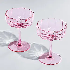 Flower Vintage Wavy Petals Wave Glass Coupes 7oz Colorful Cocktail, - Set of 2 - Rippled & Champa... | Amazon (US)