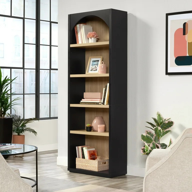 Mainstays 5 Shelf Westley Arch Bookcase, Black Finish | Walmart (US)